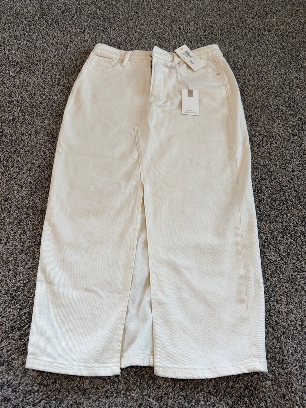 Good American Bone Denim Midi Skirt with Front Slit Size 6